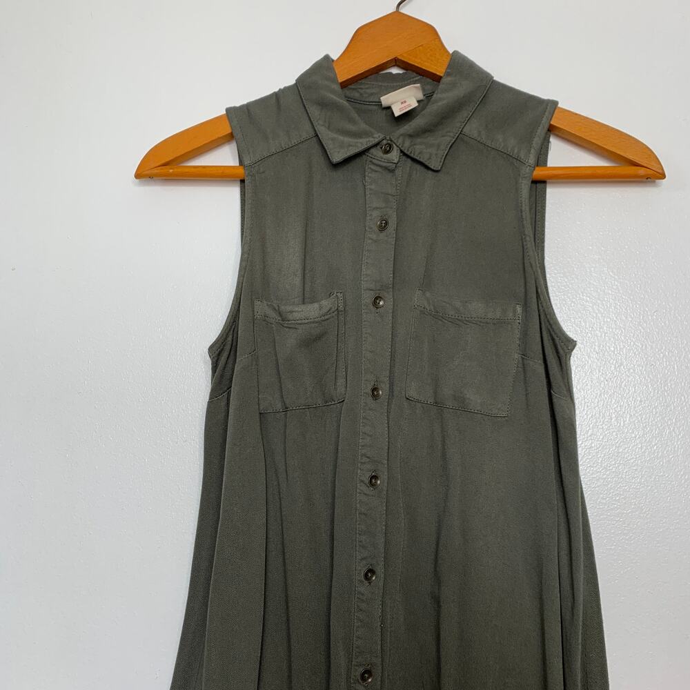 3/$20 Mossimo Supply Co womens army green sleeveless button front shirt dress XS - Picture 4 of 10